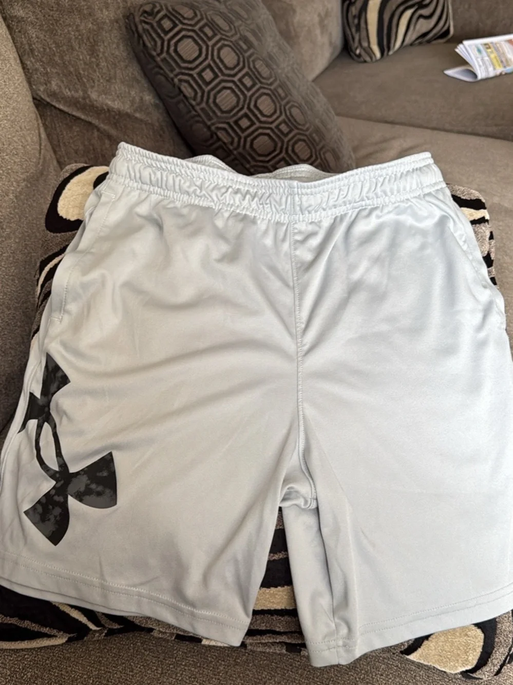 Boys Under Armour Light Gray Boys' Athletic Shorts with Black Logo
